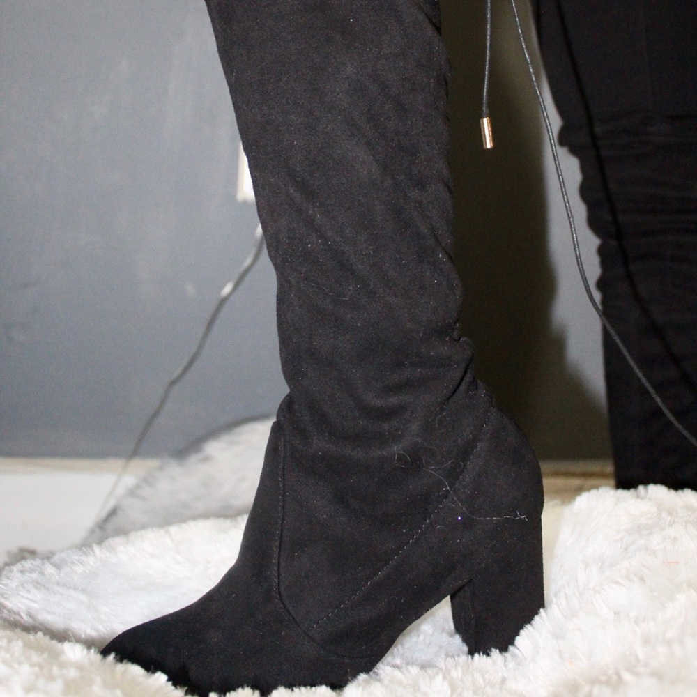 Black Knee High Boots with Ties